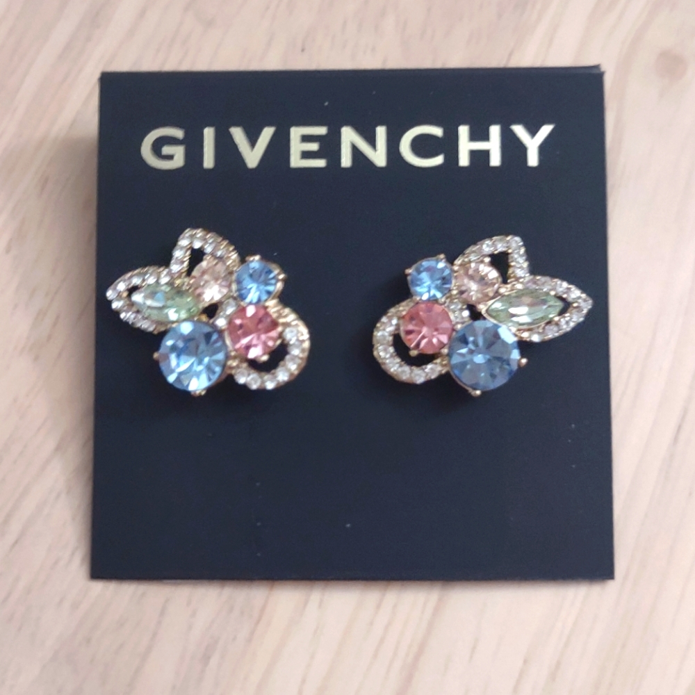 Givenchy Brilliant Colorful Crystal Gold Stud Earrings Y2K Bling